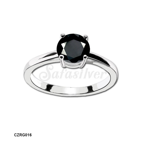 925 Argent Sterling Noir Haute Qualité CZ Bague de fiançailles solitaire