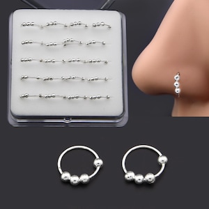 3 Silver Ball Nose Hoops , thin body jewellery piercing stud , Nose Body jewelry Silver 8mm,10mm , Body Piercing jewelry