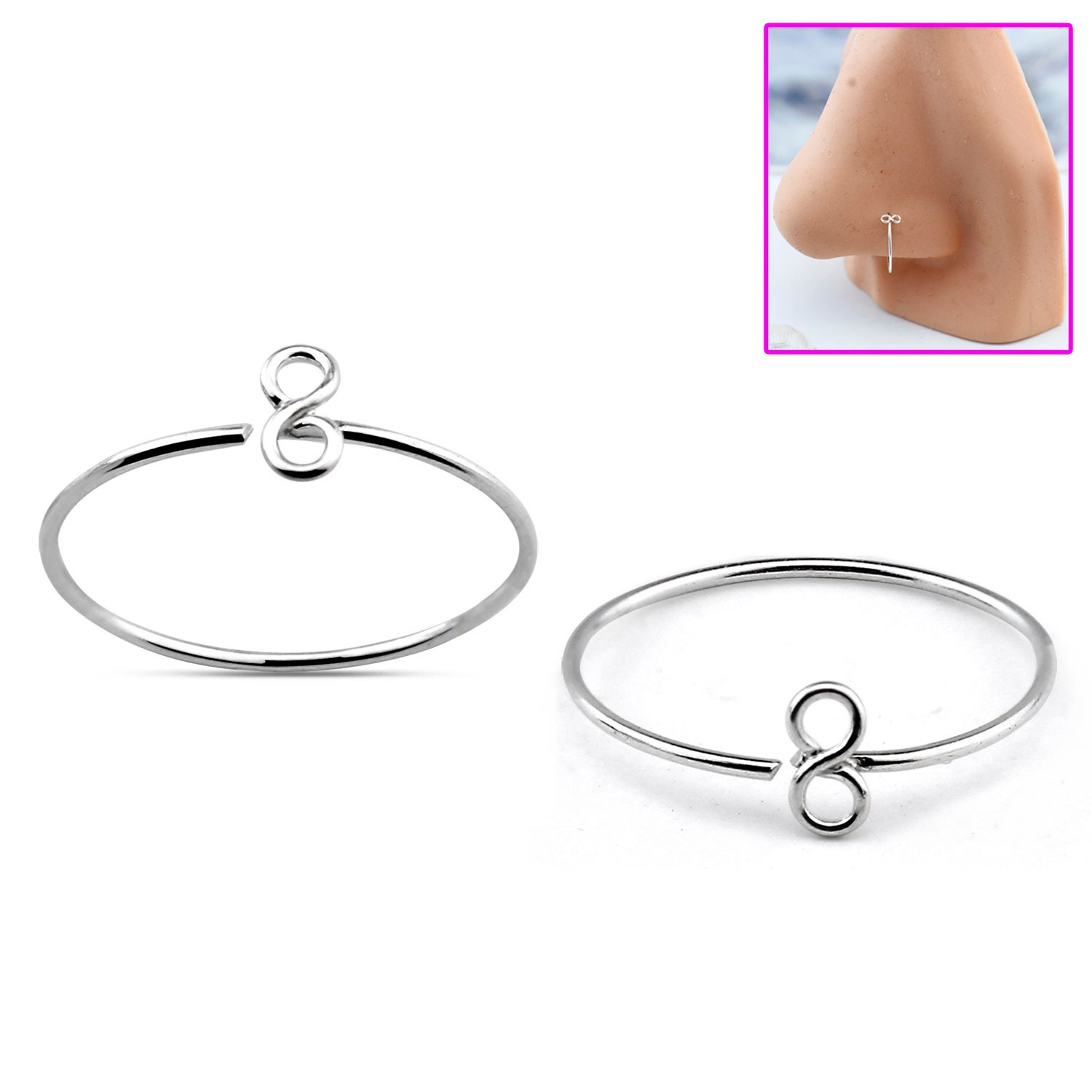 Endless Silver Nose Hoops Nose Ring With Infinity Symbol Etsy
