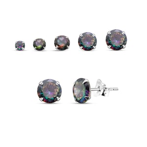 CZ Crystal Earrings , Gem Stud Earrings , Mystic Topaz gemstone CZ Ear Piercing Studs , 3mm to 8mm size available