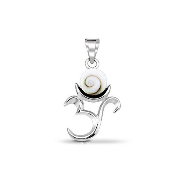 18mm Silver Om Spiritual Shiva Eye Pendant, Round Shell Gemstone, Om Shell Pendant for Women, Round Cut Gemstone Shiva Eye Pendant Necklace