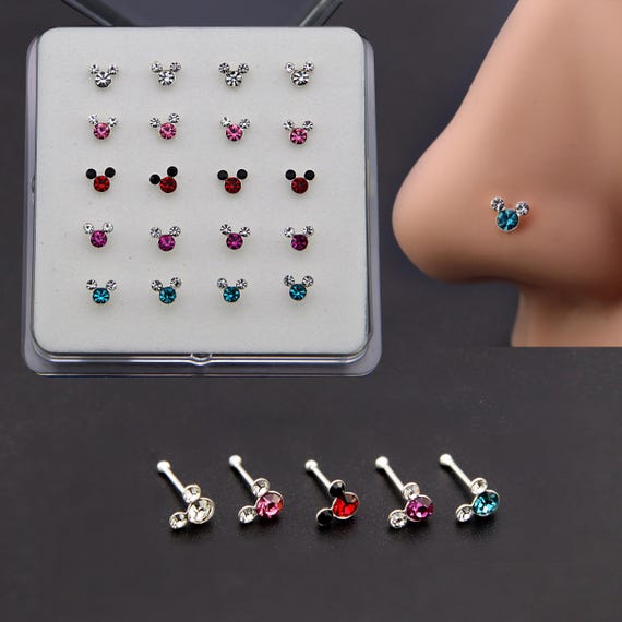 Mickey Mouse Silver Crystal Nose Stud, Nose Piercing, Body Jewelry, Crystal  Nose Pin, Minimalist Nose Stud, Multicolor Crystal Nose Stud