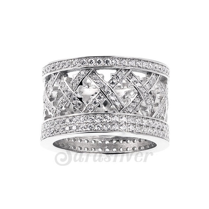 925 Sterling Silver Rodium Plated Royal Queen Cross Women/'s ring with Cubic zerconia