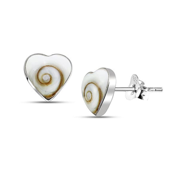 8mm Silver Inlay Heart Stud Earrings, Shiva Eye Ear Stud Earring, Shiva Shell Heart Stud Earring, Women Love Heart Shell Ear Stud Earring