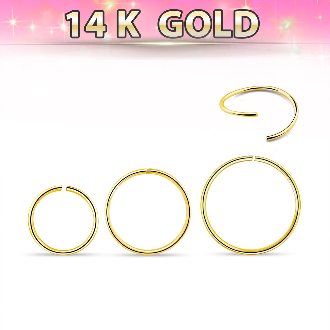 14K Gold Nose Ring Hoop, Gold Nose Piercing, Plain Nose Ring, 14 Karat Gold, Seamless Nose Rings