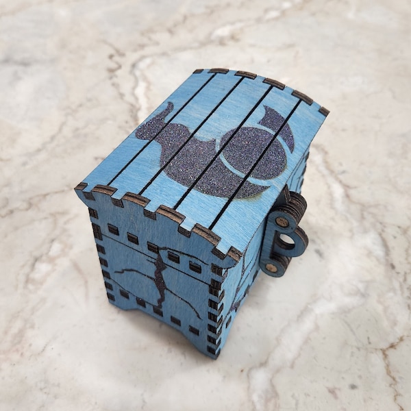 Tzeentch themed dice treasure chest for tabletop gaming and other dice games.