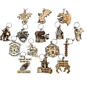 Wooden Dungeons and Dragons Keychains