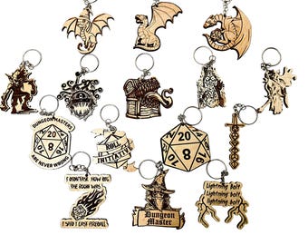 Wooden Dungeons and Dragons Keychains