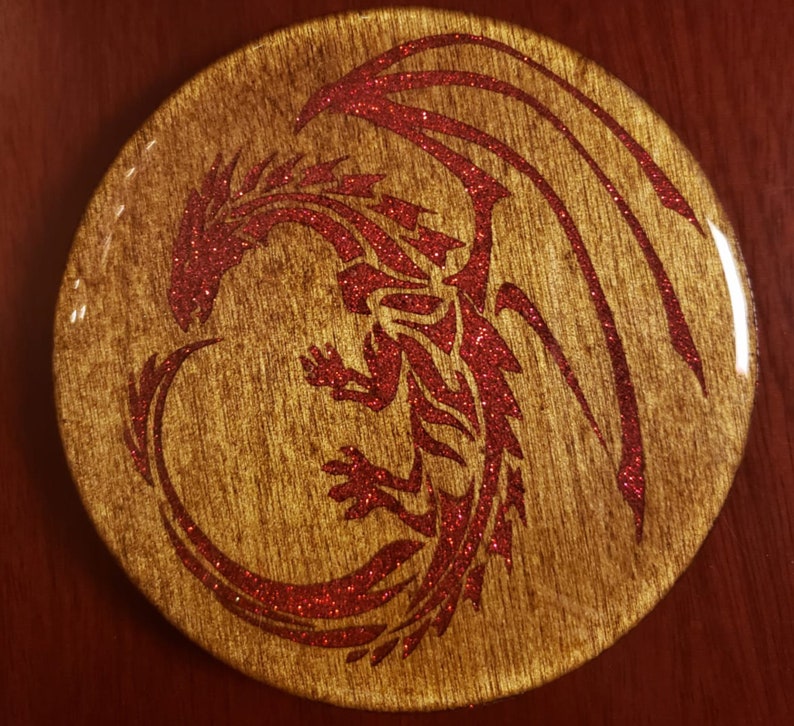 Handmade of Wood with a Resin Coated Top and Cork Bottom ~CUSTOMIZABLE~ Chromatic Dragon Coasters