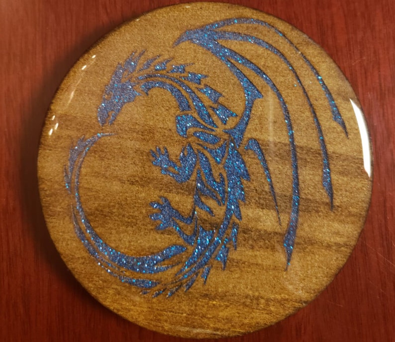 Handmade of Wood with a Resin Coated Top and Cork Bottom ~CUSTOMIZABLE~ Chromatic Dragon Coasters