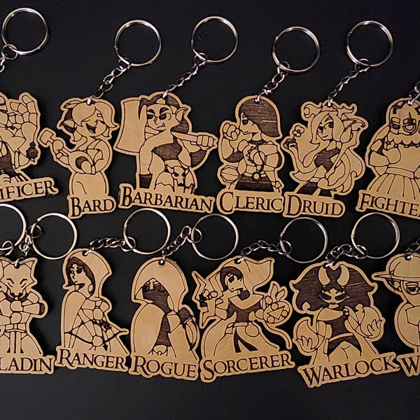 Wooden Dungeon and Dragons Class keychains