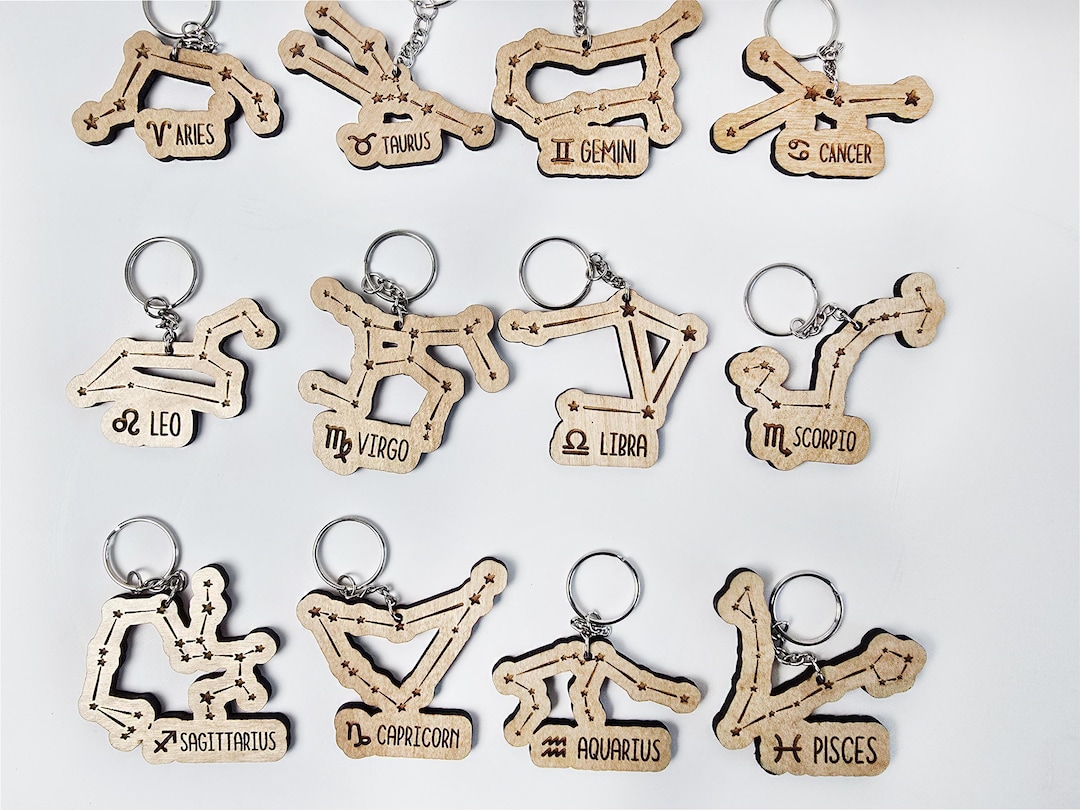 Wooden Zodiac Sign Keychains - Etsy