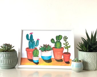 Cactus Print, Succulent Print, Watercolour Print, Botanical Print, Cactus Poster, Cacti Print, Cactus Painting, Wall Art Print, Cactus Art