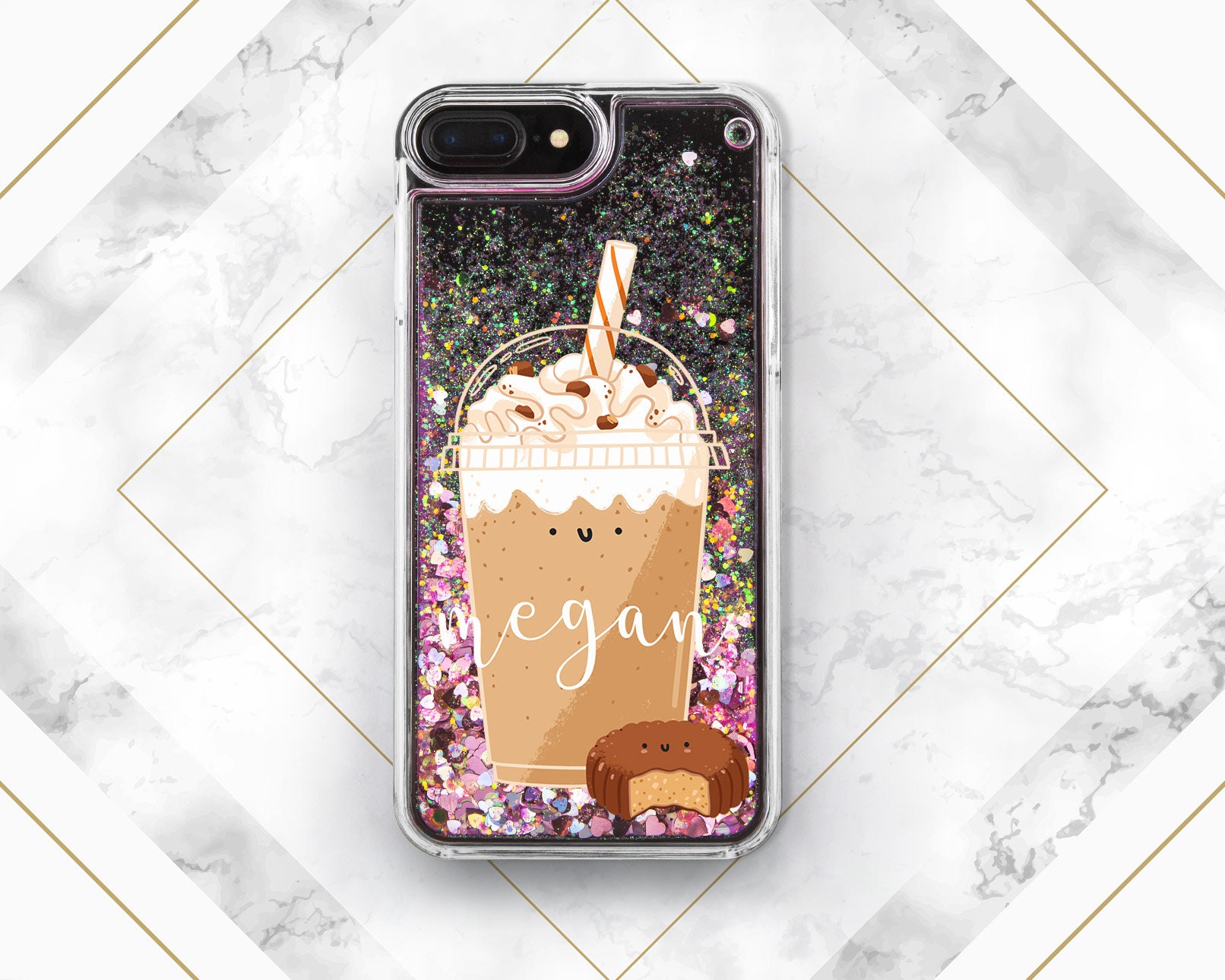 Cute Coffee Cup iPhone Case Glitter Custom Phone Case Case for