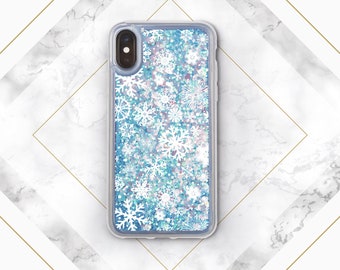 White snowflakes Winter decor Galaxy phone case iPhone X s9 plus case Glitter Phone Case iPhone XS s9 case s10e  s10 s10 Plus For Samsung