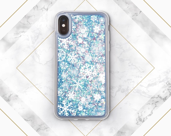 White snowflakes Winter decor Galaxy phone case iPhone X s9 plus case Glitter Phone Case iPhone XS s9 case s10e  s10 s10 Plus For Samsung