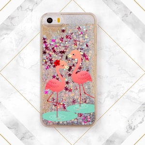 Lindo flamenco rosa San Valentín arte iPhone caso brillo teléfono caso pájaro líquido brillo caso iPhone 13 Pro Max iPhone 12 mini s20 Ultra s10