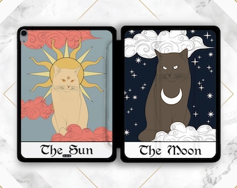 Tarot card art iPad case cats Black cat White Sun and moon iPad case magic iPad smart cover iPad Air 11 13 2026 Pro 13 M4 11 10 2 Mini 7 A16