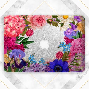 Summer flowers art Macbook case elegant Macbook case bling Golden glitter case Rose gold case Macbook 16 inch Macbook case silver Pro 14