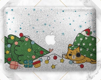 Funny Christmas case Orange cat print Macbook hard case Macbook case silver Christmas tree print case gold Rose gold case Pro 16 2023