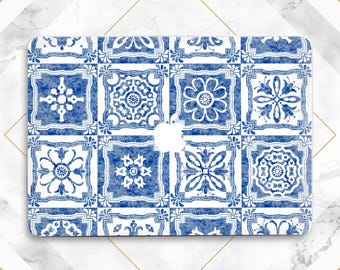 Blue ornamental Macbook case Italian Macbook hard case Floral Botanical Aesthetic Laptop girly Neo Air 13 Air 15 Pro 14 Pro 16 M5 M4 2026