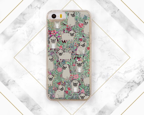 Kawai pug Funny animal print Phone case dog iPhone 11 Pro Max Glitter case iPhone X s20 Ultra s20 Case for Samsung s10e s10 Plus Floral