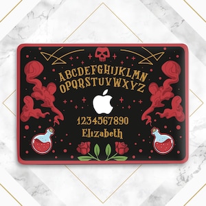 Occult spirit board art Macbook Ouija board print Personalized cover Macbook case name Custom Halloween art Skull Potions Roses Witchy art