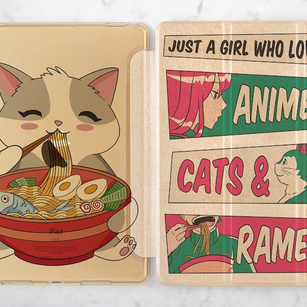 iPad case Japan Funny cat ramen art iPad smart case iPad case anime iPad case man iPad case girls Rose gold case iPad case gold iPad 10 2