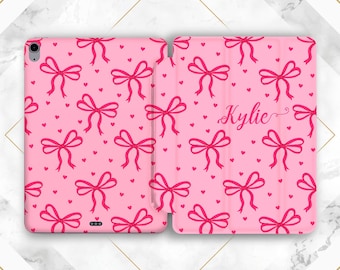 Hot pink cover iPad case bows Girly iPad cover iPad case name Mom gift iPad smart cover Custom Personalized Pro 11 2025 Pro 13 Air 13 Mini 7