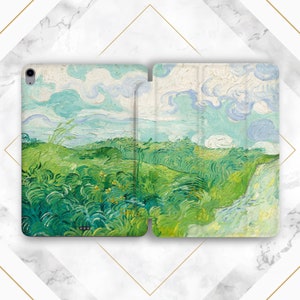 Lato zielone pole etui na iPada natura farby olejne wydruk iPad smart cover iPad błękitne niebo sztuka inspirująca sztuka iPad z odchylaną podstawką Wiosna estetyczna