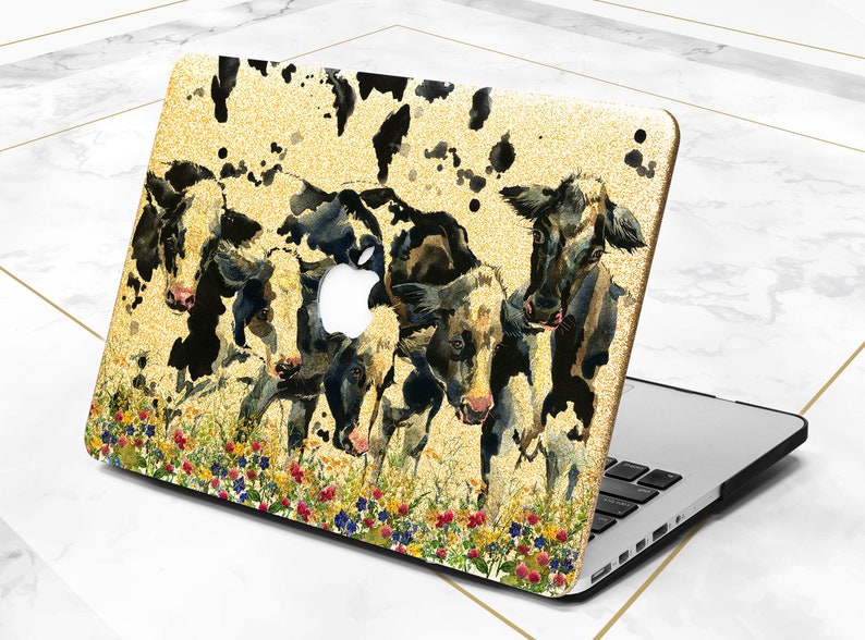 Macbook case cow Cute animals Macbook hard case Wild flowers Golden glitter case Pro 13 2020 Air 13 2020 case Rose gold case Macbook Air 11