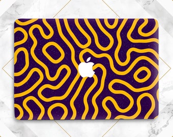 Wave noodle kunst Macbook case paars Violet print case Macbook harde kaft Macbook case gele Macbook case sterren abstracte moderne kunst M3 M2 M1