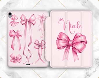 iPad case with bows Kawaii girly cover iPad case name Initials Personalized Custom iPad case kids case pink Air 13 Pro 13 Mini 7 11th gen