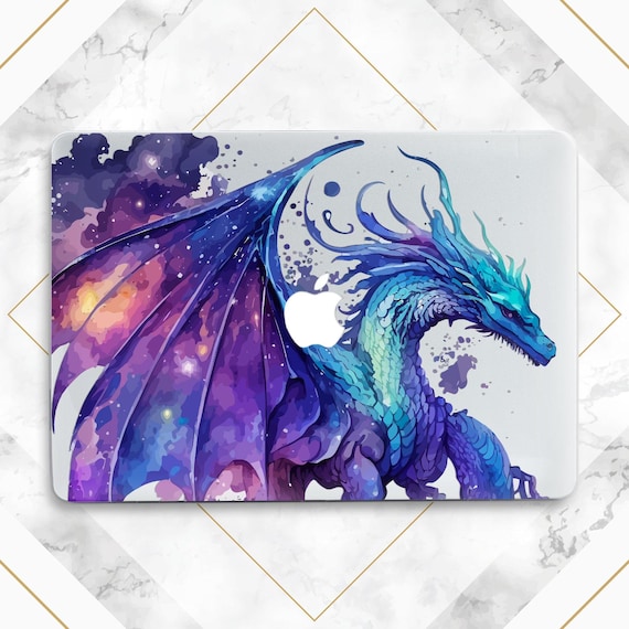 Blue watercolor dragon Macbook transparent case Animal Aesthetic Trendy Macbook mystical Purple Blue wings Pro 14 M5 Pro 16 Air 15 Air 13