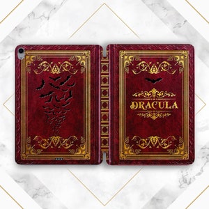 Dracula boktryck Ser ut som bok Fladdermöss Vampyr Gotiskt fodral Mörkröd Ockult estetik Kuslig bok Air 13 Mini 7 A17 11:e generationen A16 12 9 Pro 13