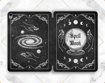 Book of spell print Witchy case iPad case occult Black smart case Dark magic Space Constellation Moon phases Stars Pro 13 Air 13 Mini 7 10 2