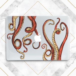 Tentacles Octopus Macbook clear case Marine animal Sea Ocean animal Macbook hard case Orange Beige art Transparent Gift for him For her