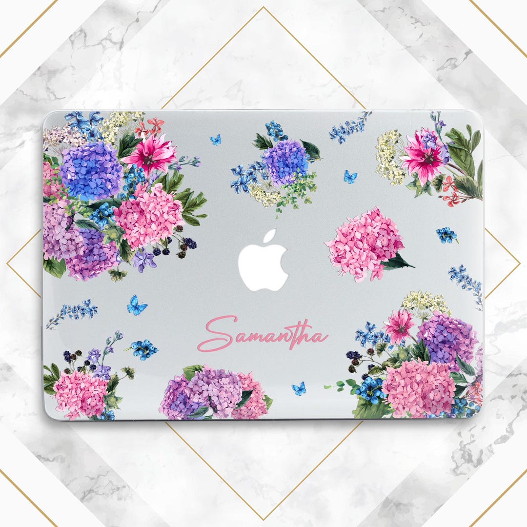 Hortensia Flowers Transparent Case MacBook Case Name Custom Blue ...