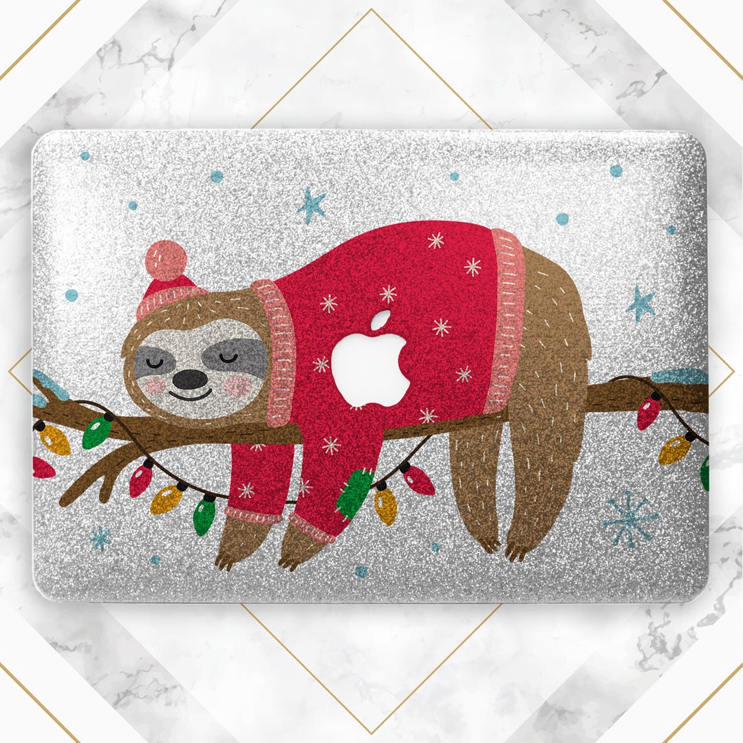 Cute Sloth Art MacBook Case Glitter MacBook Hard Case MacBook Silver