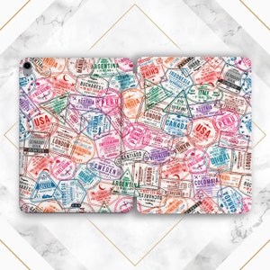 Travel stamps print Inspirational print case iPad case man Rainbow art case Voyage Traveling case stand Pro 11 2025 Air 13 iPad 10 2 Mini 7