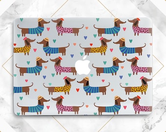 Intelligent dachshund Macbook clear Transparent Macbook case puppy Rainbow hearts Dogs lover gift Pro 14 M5 Pro 13 M2 Air 13 2025 Air 15