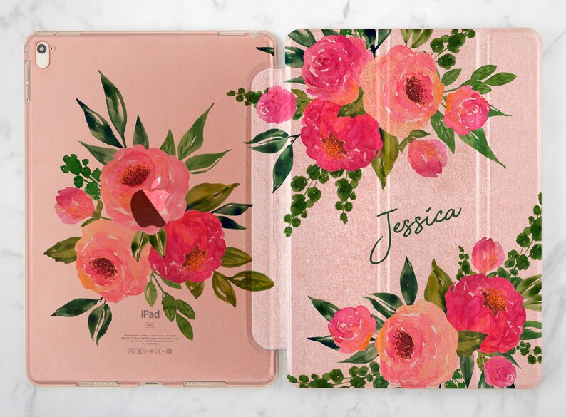 Pink Personalised Floral Ipad Case Case With Name Custom IPad