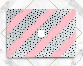 Polka dots art Pink stripes print Macbook clear case Macbook case cute Transparent case Macbook case girly Simple Minimalist hard case cover