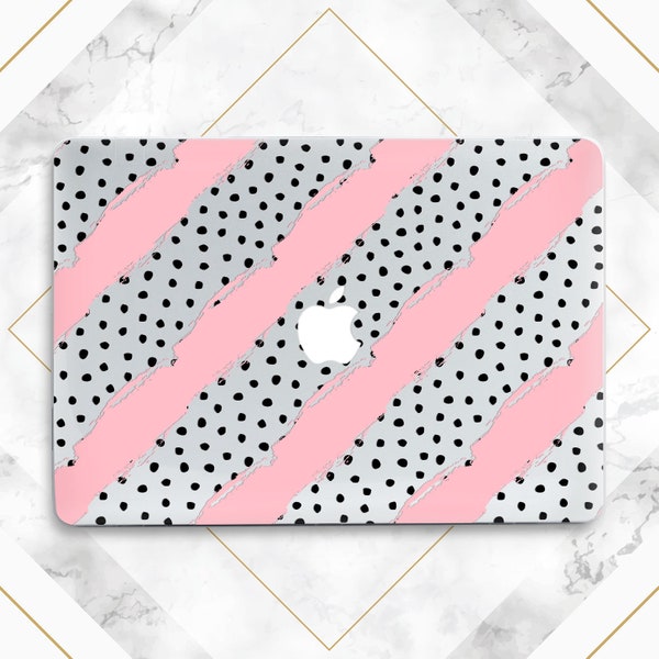 Polka dots art Pink stripes print Macbook clear case Macbook case cute Transparent case Macbook case girly Simple Minimalist hard case cover