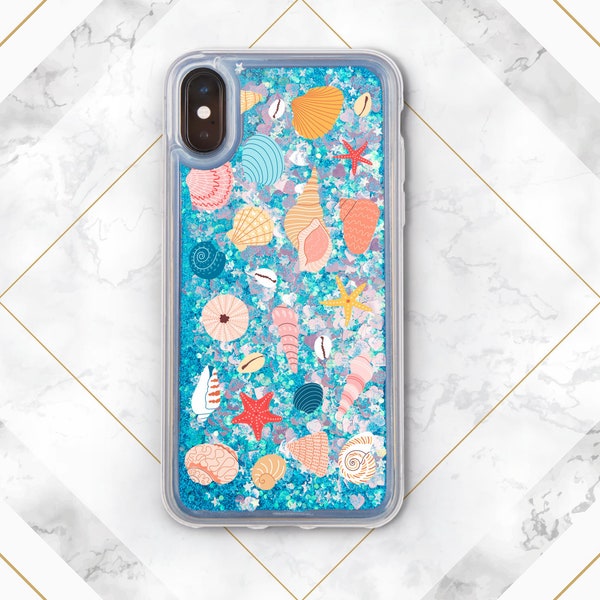 iPhone case seashell Phone case glitter iPhone clear case iPhone case summer iPhone case girly Liquid Bling Floating Glitter Waterfall  s20