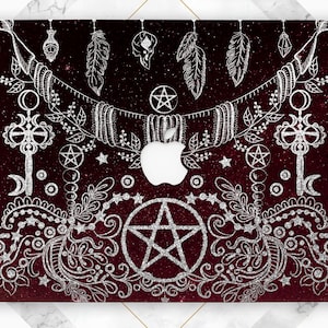 Pentagram Coque Macbook à paillettes Coque dorée Macbook Pro 13 2020 Gothic Case Pro 13 Or rose Magie noire Motif gothique occulte Paillettes argentées