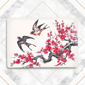 MacBook-Hülle mit Schwalbenmotiv, Frühlingsblumen, Vögeln, Kirschblüte (Sakura), Baum-MacBook-Hardcover, passend für Air 15, 13, 2026, Pro 14, 16, M5, M4, 13 Neo