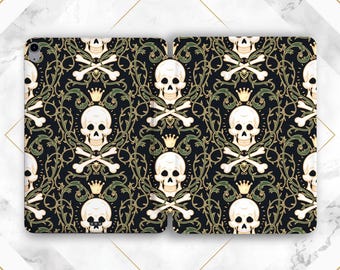 Krone iPad Hülle Schädel Gothic Smart Cover Skeleton Occult case Ornamentales Muster Air 13 Pro 13 11 Air 13 Mini 7 11th gen A16 10 2