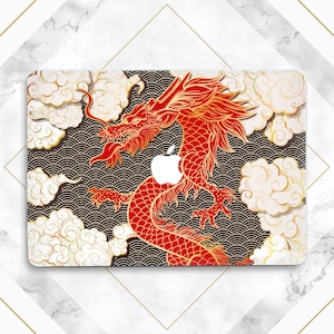 Custodia Macbook con stampa drago cinese, custodia in plastica trasparente, custodia Macbook con nuvole, custodia rigida Macbook, custodia Macbook Pro 14, Pro 13 M2, Air 15, Pro 16
