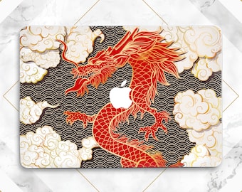 Chinese dragon print Macbok case sky Clouds Hard case Macbook Aesthetic simple art Red Beige Black Pro 16 pro 14 M5 2025 Air 13 Air 15